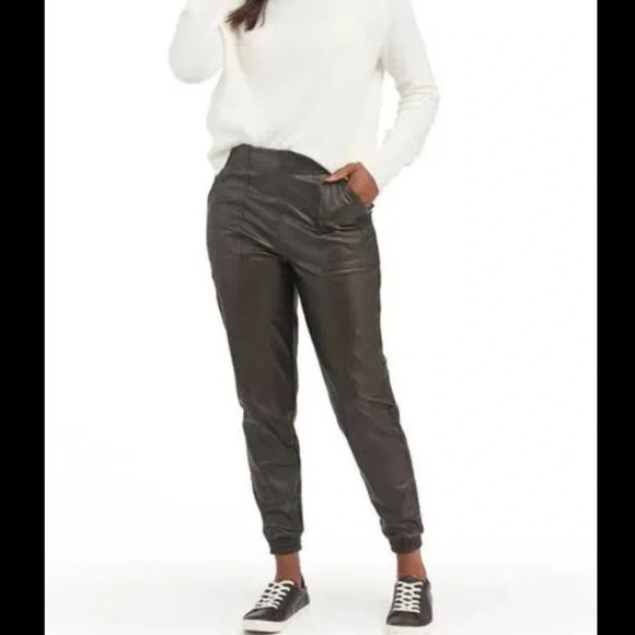 SPANX Faux Leather Jogger black brown high rise pull on large - Picture 13 of 13
